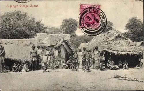 Ak Ceylon Sri Lanka, Eine Dschungeldorfszene