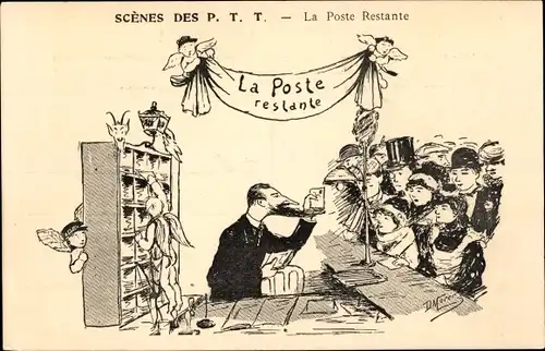 Künstler Ak Morer, PTT, Plat du Jour, La Poste restante, La Mineure