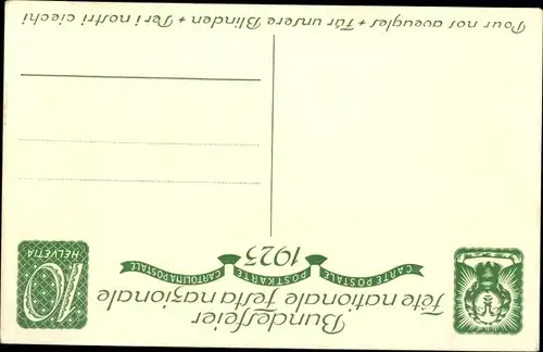 Ganzsachen Künstler Ak Bundesfeier 1923, Gedenket der Blinden, Schweiz