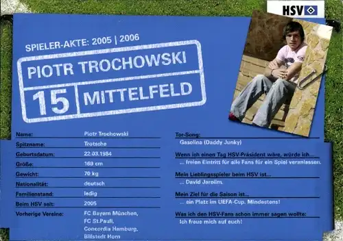 Autogrammkarte Fußball, Piotr Trochowski, Hamburger SV, Autogramm