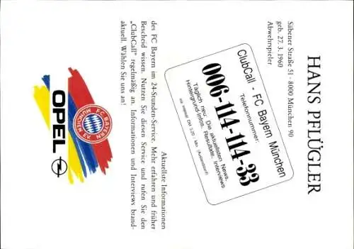 Autogrammkarte Fußball, Hans Pflügler, Bayern München, Autogramm