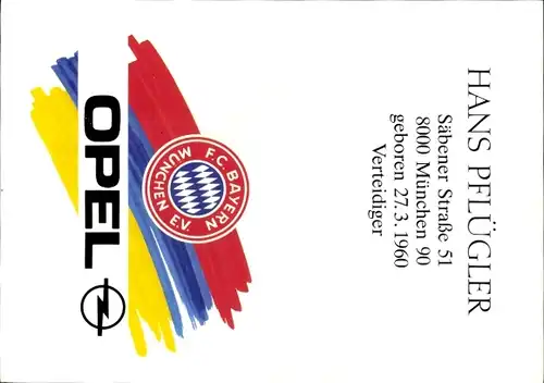 Autogrammkarte Fußball, Hans Pflügler, Bayern München, Autogramm