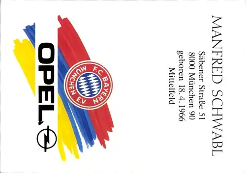 Autogrammkarte Fußball, Manfred Schwabl, Bayern München, Autogramm