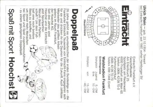 Autogrammkarte Fußball, Ulrich Stein, Eintracht Frankfurt, Autogramm