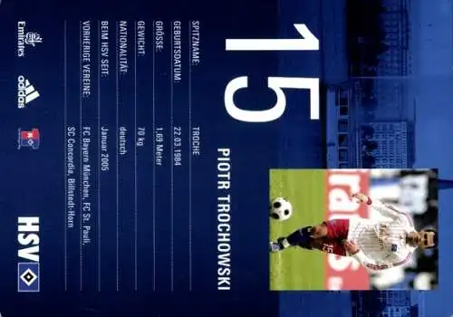 Autogrammkarte Fußball, Piotr Trochowski, Hamburger SV, Autogramm