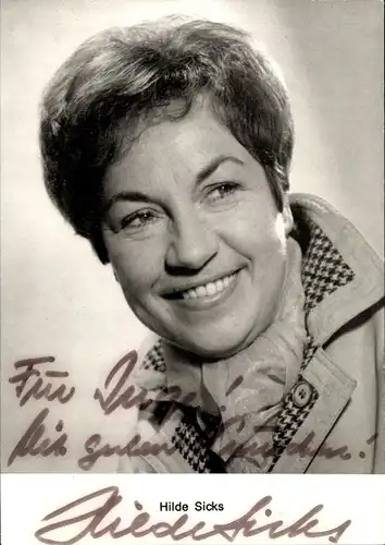 Ak Schauspielerin Hilde Sicks, Autogramm, Portrait