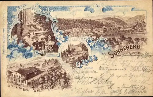 Litho Sonneberg in Thüringen, Panorama, Lutherhaus, Teufelsgraben, Schießhaus