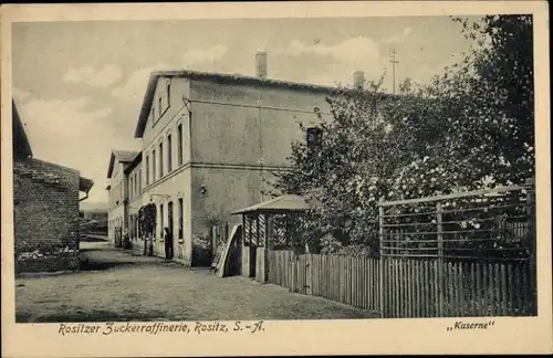 Ak Rositz Thüringen, Rositzer Zuckerraffinerie, Kaserne