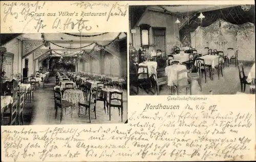 Ak Nordhausen am Harz, Völker's Restaurant, Saal, Gesellschaftszimmer