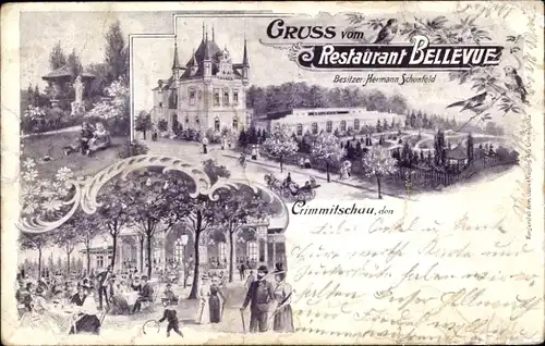 Litho Crimmitschau in Sachsen, Restaurant Bellevue, Garten