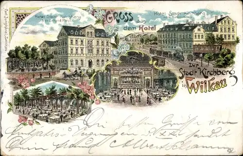 Litho Wilkau in Sachsen, Hotel zur Stadt Kirchberg, Saal, Garten