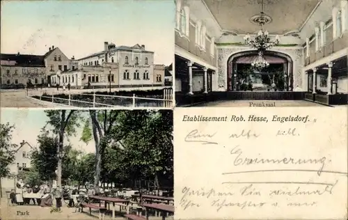 Ak Engelsdorf Leipzig in Sachsen, Etablissement Rob. Hesse, Prunksaal, Park