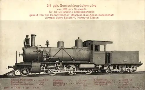 Ak Chilenische Eisenbahn, Gemischtzug-Lokomotive, Dampflok