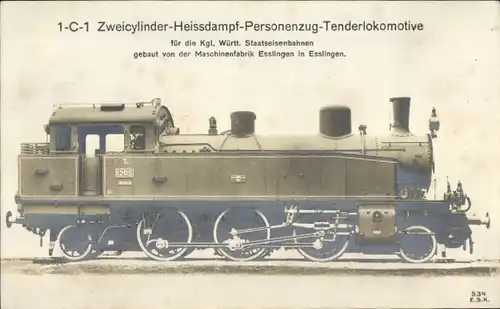 Ak Deutsche Eisenbahn, Personenzug-Tenderlokomotive, Dampflok, Württemb. Staatseisenbahn