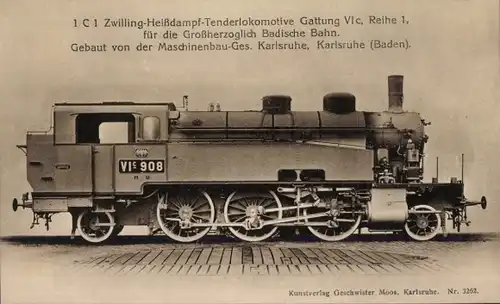 Ak Deutsche Eisenbahn, Tenderlokomotive, Dampflok, VIc 908, Großherzoglich Badische Bahn