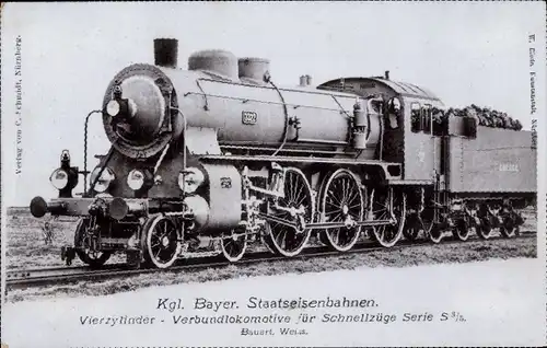 Ak Deutsche Eisenbahn, Bayer. Staatseisenbahnen, Dampflok Nr. 3322