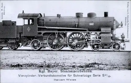 Ak Deutsche Eisenbahn, Dampflokomotive, Kgl. Bayer. Staatseisenbahnen, Serie S 2/5, Bauart Weiss