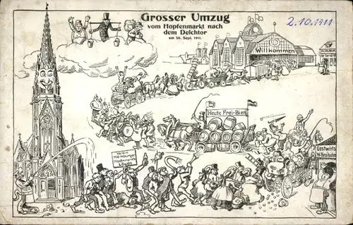 Ak Hamburg Mitte Altstadt, Großer Umzug vom Hopfenmarkt nach dem Deichtor 1911