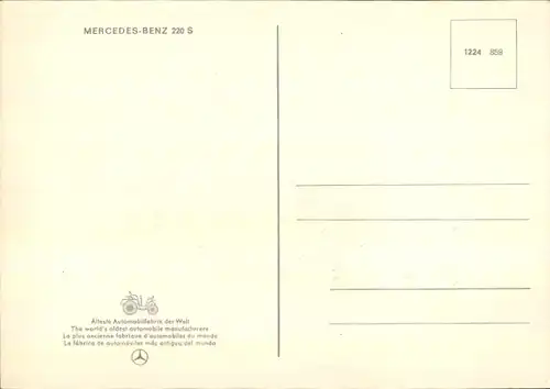 Ak Mercedes Benz 220 S, Automobil Reklame, Viertürer, Kennzeichen NU-J 355