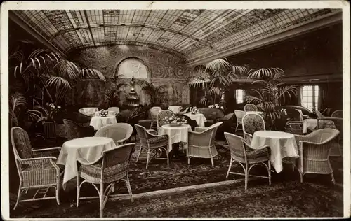 Ak Dampfschiff Cap Arcona, Turbinen Schnelldampfer, HSDG, Wintergarten, Innenansicht