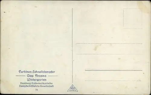 Ak Dampfschiff Cap Arcona, Turbinen Schnelldampfer, HSDG, Wintergarten, Innenansicht