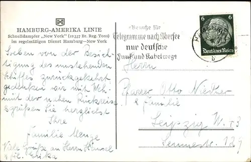 Ak Schnelldampfer New York, HAPAG