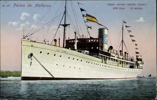 Ak Schnellpostdampfer Rey Jaime I. vor Palma de Mallorca, Compañía Trasmediterránea