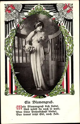 Ak Ein Blumengruß, Mein Blumengruß dich findet, und wärst du noch so weit, Frau, Wappen, 1. WK