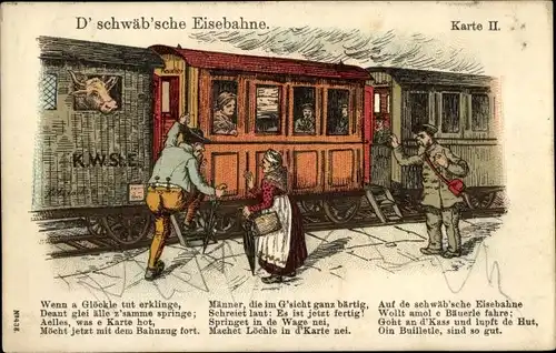 Lied Ak D' schwäb'sche Eise'bahne, Dampflok, Eisenbahn, Karte II