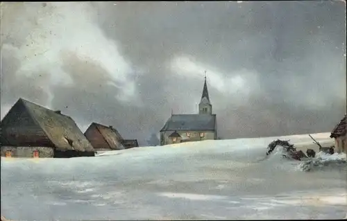 Ak Photochromie Nenke und Ostermaier 1453, Winterlandschaft, Kirche