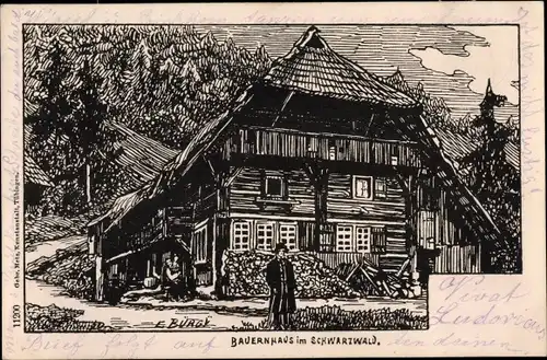 Künstler Ak Bürgy, E., Bauernhaus im Schwarzwald, Holzhaus