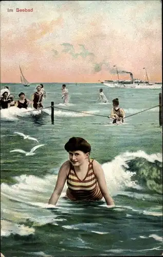 Ak Im Seebad, Frauen in Badeanzügen im Wasser
