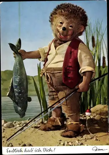 Ak Igel Mecki beim Angeln, Fisch, Endlich hab ich Dich