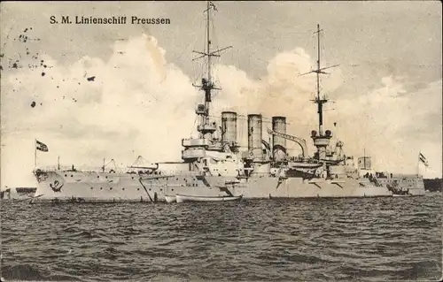 Ak Deutsches Kriegsschiff, SMS Preußen, Linienschiff, Kaiserliche Marine