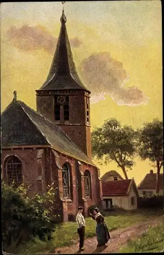 Künstler Ak Gerstenhauer, Johann Georg, Niederländisches Motiv, Kirche