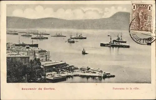 Ak Korfu Griechenland, Panorama, Kriegsschiffe