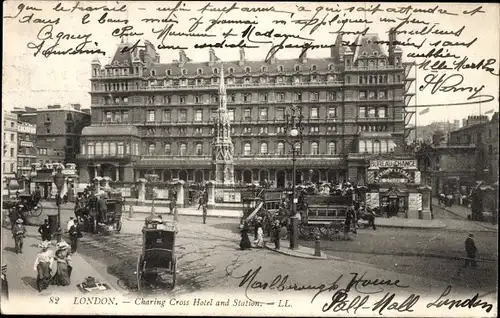 Ak London City England, Charing Cross Hotel, Bahnhof