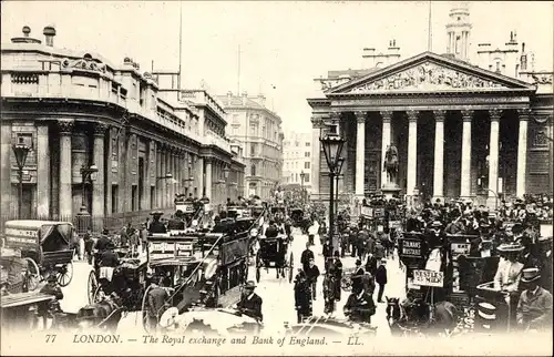 Ak London City, The Royal Stock Exchange und Bank of England