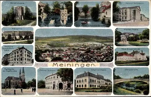 Ak Meiningen in Thüringen, Kaserne, Deutsche Hypotheken Bank, herzogliches Hoftheater, Marktplatz