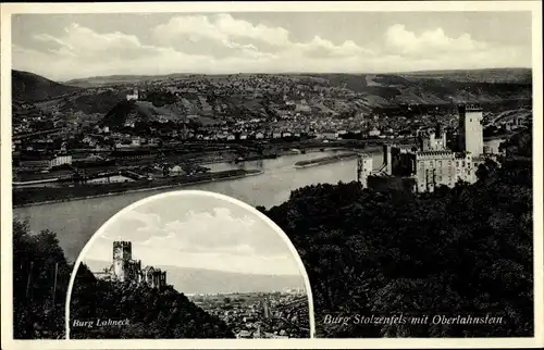 Ak Oberlahnstein Lahnstein am Rhein, Burg Lahneck, Burg Stolzenfels, Gesamtansicht