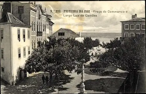 Ak Figueira da Foz Portugal, Praca do Commercio e Largo Luiz de Camoes