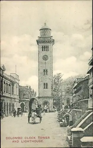 Ak Colombo Ceylon Sri Lanka, Uhrturm, Leuchtturm