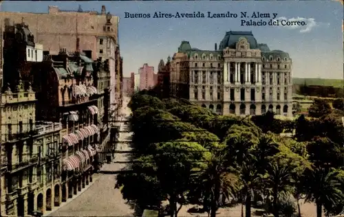 Ak Buenos Aires Argentinien, Avenida Leandro N. Alem y Palacio del Correo