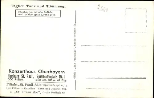 Ak Hamburg St. Pauli, Konzerthaus Oberbayern, Spielbudenplatz 15, Tanzende