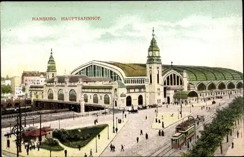 Ak Hamburg Mitte Sankt Georg, Hauptbahnhof, Straßenbahn