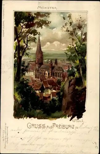 Künstler Litho Münch, C., Freiburg im Breisgau, Münster