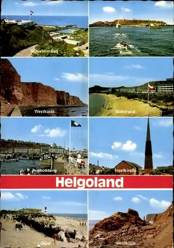 Ak Nordseeinsel Helgoland, Düne, Westküste, Reede, Schwimmbad, Ausbootung, Südstrand