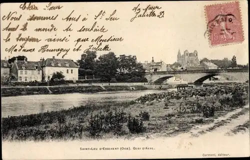Ak Saint Leu d'Esserent Oise, Quai d'Aval, Brücke