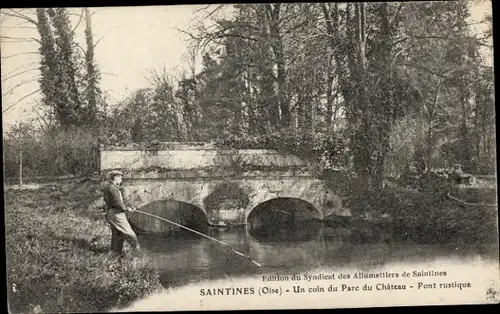 Ak Saintines-Oise, Angelpartie im Schlosspark, Brücke