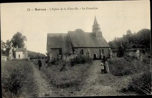 Ak Sarcus Oise, Kirche, Friedhof